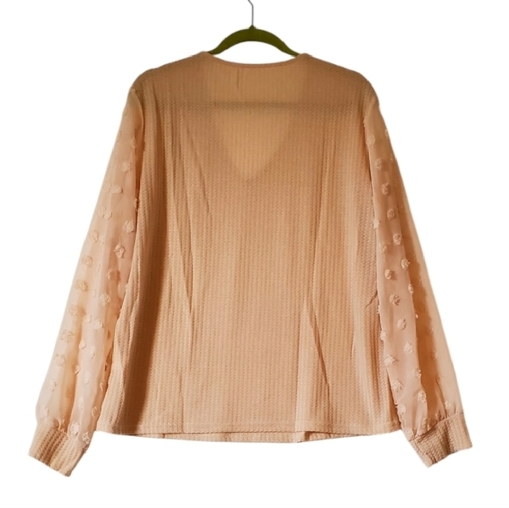 Cream Soft Dressy Blouse‎ Top Sheer Sleeves Women Size 2XL NWOT - Picture 2 of 9